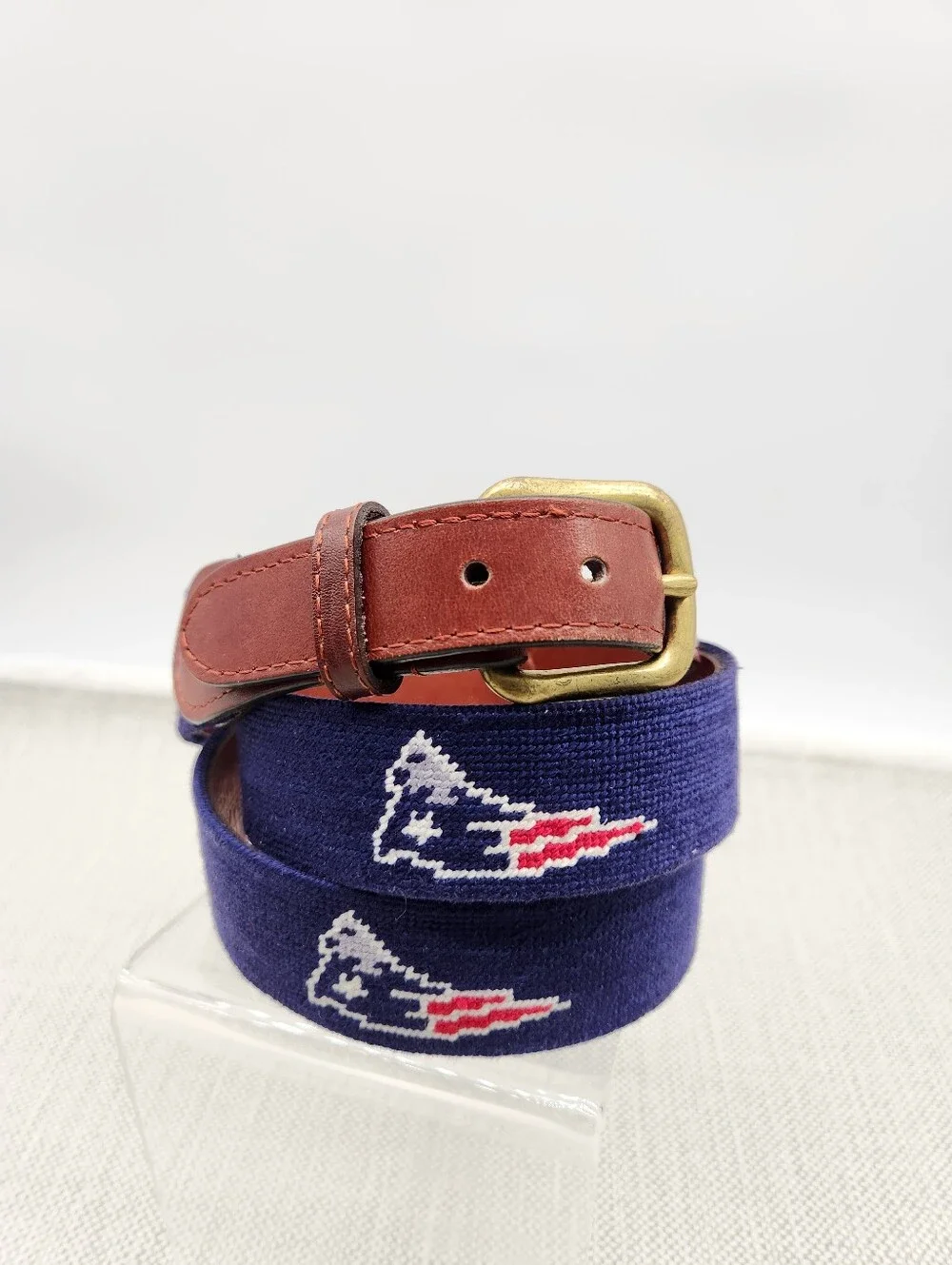 Smathers & Branson Size 40 New England Patriots Belt Needlepoint Hand Stitch